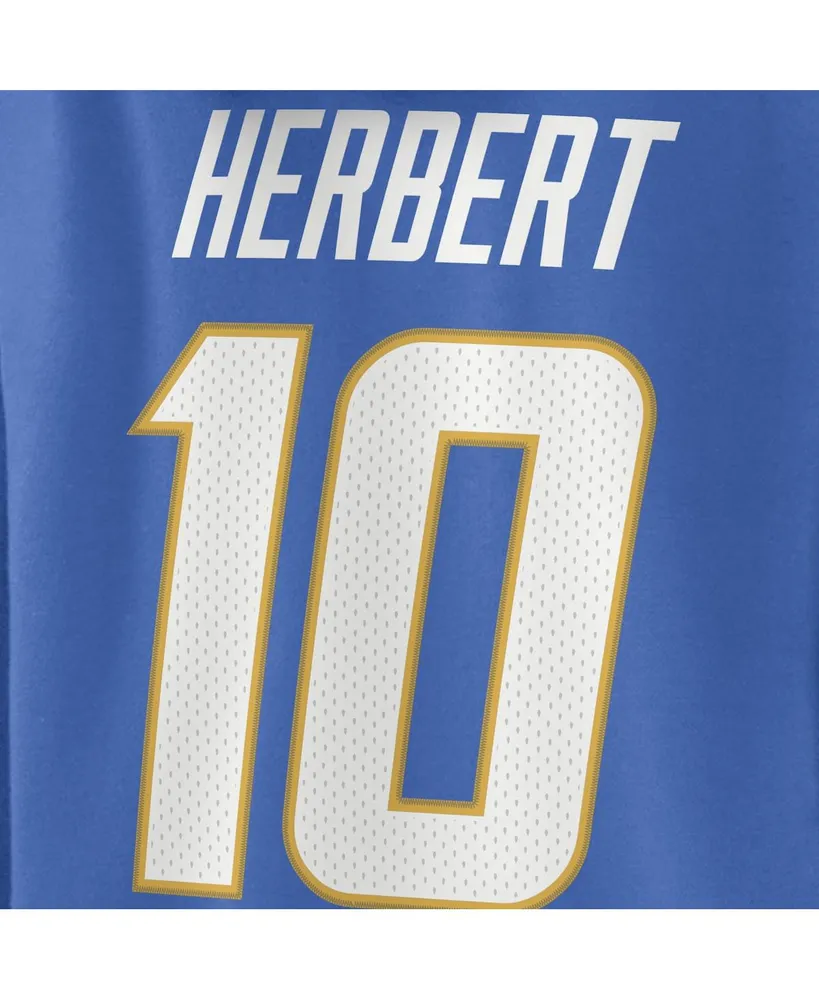 Women's Fanatics Justin Herbert Powder Blue Los Angeles Chargers Player Icon Name and Number V-Neck Pullover Hoodie