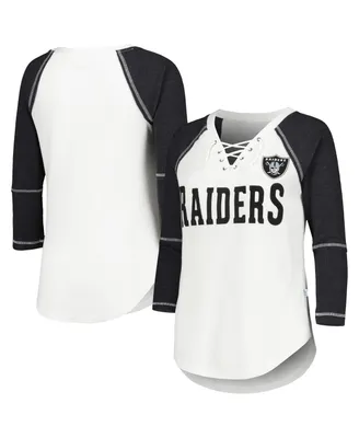 Women's Touch White, Black Las Vegas Raiders Rebel Raglan Three-Quarter Sleeve Lace-Up V-Neck T-shirt