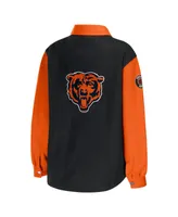 Women's Wear by Erin Andrews Black Chicago Bears Snap-Up Shirt Jacket