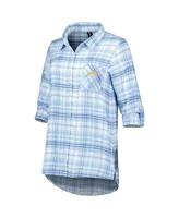 Women's Concepts Sport Powder Blue, Navy Los Angeles Chargers Mainstay Flannel Full-Button Long Sleeve Nightshirt