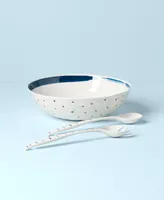 Lenox Blue Bay Melamine Salad Bowl With Servers