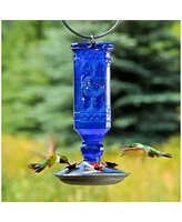 Perky-Pet Antique Square Glass Bottle Hummingbird Feeder, Cobalt