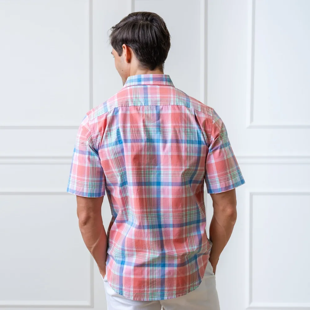 Hope & Henry Mens' Organic Cotton Short Sleeve Poplin Button Down Shirt