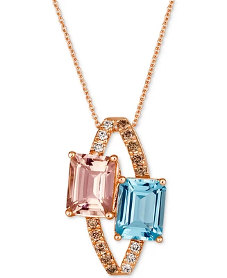 Le Vian Multi-Gemstone (3-5/8 ct. t.w.) & Diamond (1/4 ct. t.w.) Double Stone Open Pendant Necklace in 14k Rose Gold, 18" + 2" extender