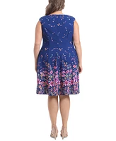 London Times Plus Printed Fit & Flare Dress