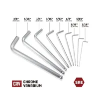 9 Piece Sae Long Arm Hex Key Wrench Set