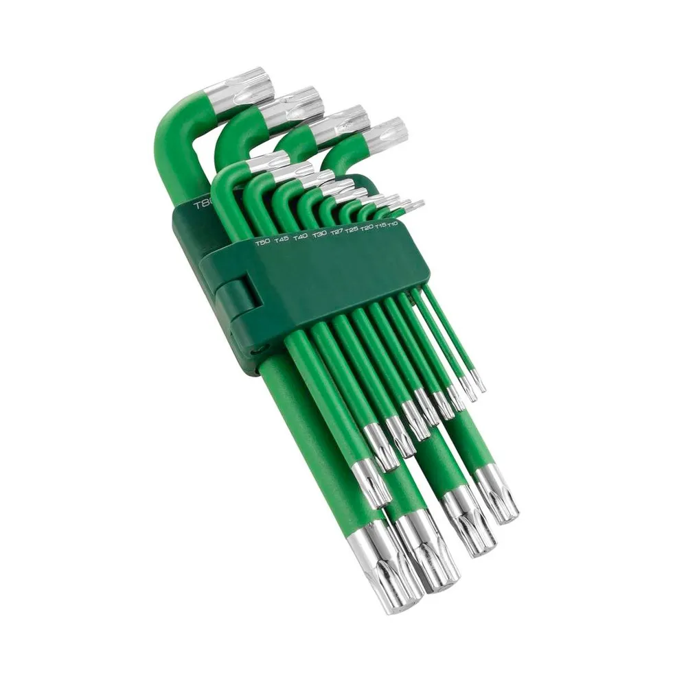 Powerbuilt 13 Piece Torx Long Arm Magnetic Hex Key Wrench Set Green