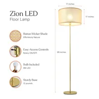 Brightech Zion 65" Led Floor Lamp with Rattan Drum Shade