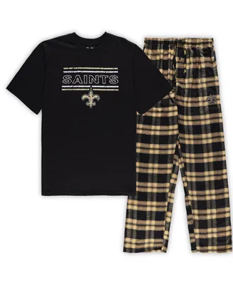 Men's Concepts Sport Black, Gold New Orleans Saints Big and Tall Flannel Sleep Set