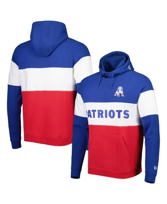 Men's New Era Red, Royal England Patriots Colorblock Throwback Pullover Hoodie