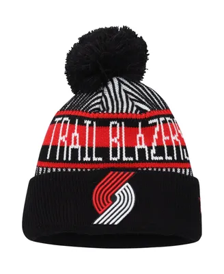 Big Boys New Era Black Portland Trail Blazers Stripe Cuffed Knit Hat with Pom