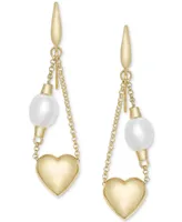 Cultured Freshwater Pearl (7 1/4 x 8mm) Chain Heart Drop Earrings in 14k Gold-Plated Sterling Silver