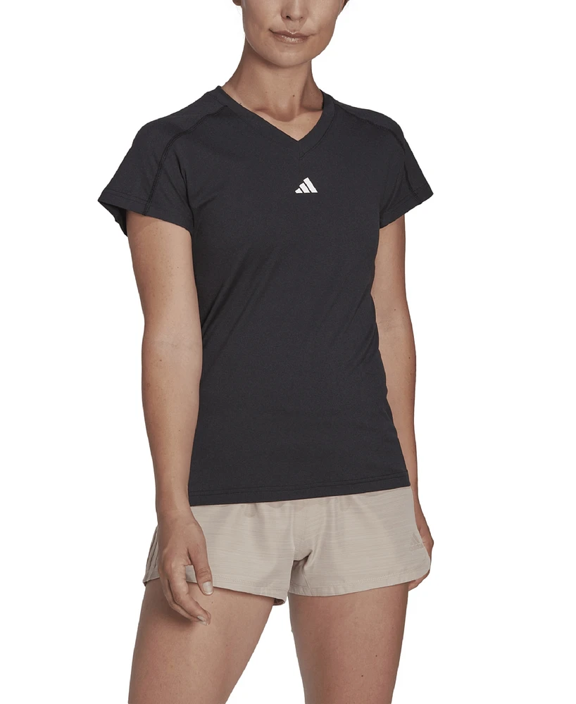 adidas Women's Training Moisture-Wicking Logo V-Neck T-shirt