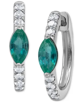 Sapphire (3/4 ct. t.w.) & Diamond (1/4 Small Hoop Earrings 14k White Gold, 0.625" (Also Ruby Emerald)