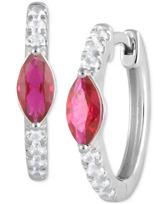 Sapphire (3/4 ct. t.w.) & Diamond (1/4 ct. t.w.) Small Hoop Earrings in 14k White Gold, 0.625" (Also in Ruby & Emerald)