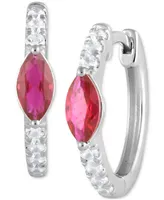 Sapphire (3/4 ct. t.w.) & Diamond (1/4 ct. t.w.) Small Hoop Earrings in 14k White Gold, 0.625" (Also in Ruby & Emerald)