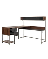 Techni Mobili Wood L-Shape with Hutch and Storage Desk