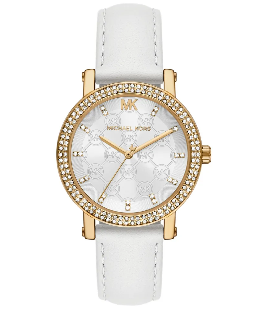 Michael Kors Women's Corey Three-Hand White Leather Watch 38mm