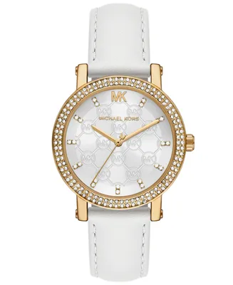 Michael Kors Women's Corey Three-Hand White Leather Watch 38mm