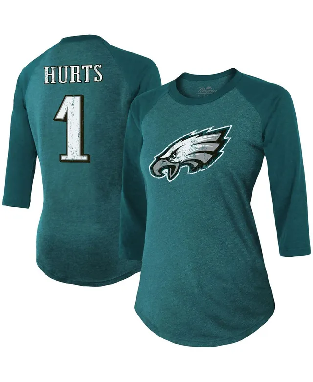 Women's Majestic Threads A.J. Brown Cream/Midnight Green Philadelphia Eagles  Name & Number Raglan 3/4 Sleeve T-Shirt