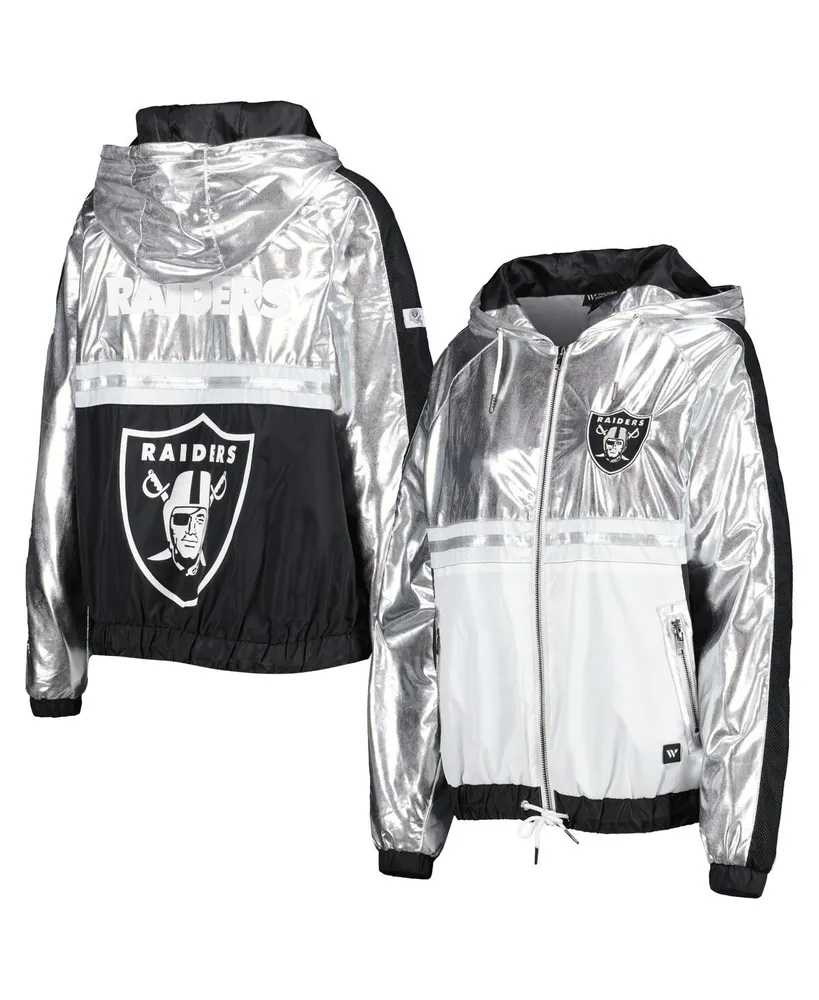 Women's Wear by Erin Andrews Silver Las Vegas Raiders Vintage Throwback Windbreaker Full-Zip Jacket Size: Medium