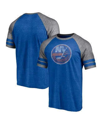 Men's Fanatics Heather Royal New York Islanders Two-Stripe Raglan Tri-Blend T-shirt