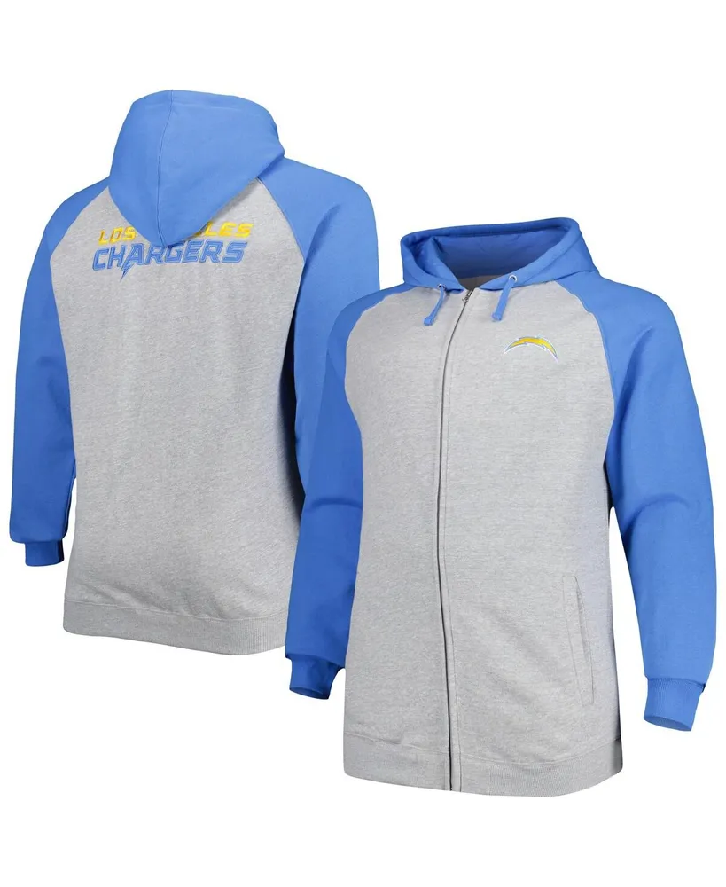 Profile Men's Fanatics Branded Heather Gray Los Angeles Chargers Big and Tall Fleece Raglan Full-Zip Hoodie Jacket