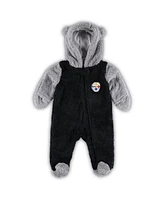 Newborn Infant Boys and Girls Black, Gray Pittsburgh Steelers Game Nap Teddy Fleece Bunting Full-Zip Sleeper