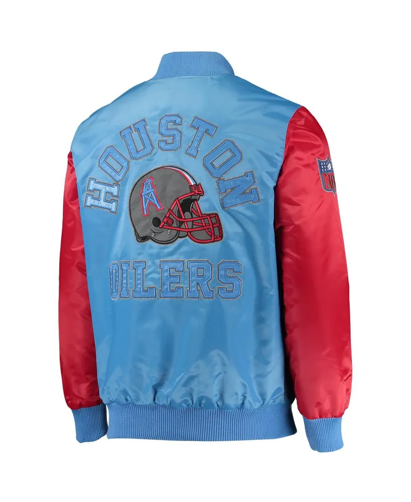 Men's Starter Light Blue and Red Houston Oilers Locker Room Throwback Satin Varsity Full-Snap Jacket