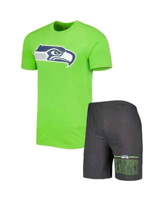 Men's Concepts Sport Charcoal and Neon Green Seattle Seahawks Meter T-shirt Shorts Sleep Set