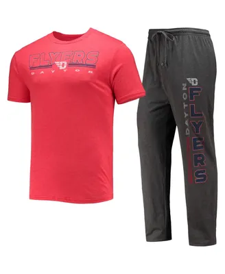 Men's Concepts Sport Heathered Charcoal and Red Dayton Flyers Meter T-shirt Pants Sleep Set