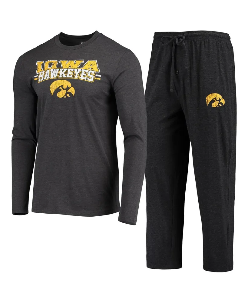 Men's Concepts Sport Black and Heathered Charcoal Iowa Hawkeyes Meter Long Sleeve T-shirt Pants Sleep Set