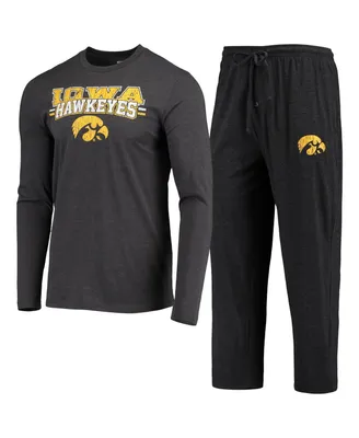 Men's Concepts Sport Black and Heathered Charcoal Iowa Hawkeyes Meter Long Sleeve T-shirt Pants Sleep Set