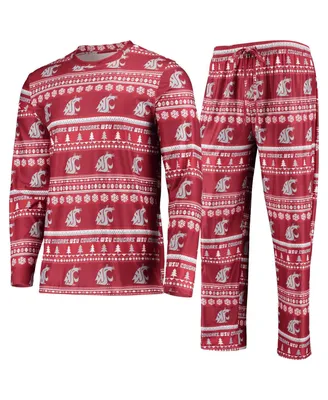 Men's Concepts Sport Crimson Washington State Cougars Ugly Sweater Long Sleeve T-shirt and Pants Sleep Set