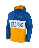 Men's Fanatics Blue, Gold St. Louis Blues Backhand Shooter Defender Anorak Raglan Hoodie Quarter-Zip Jacket