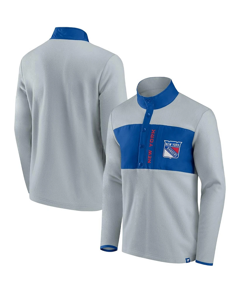 Men's Fanatics Gray, Blue New York Rangers Omni Polar Fleece Quarter-Snap Jacket