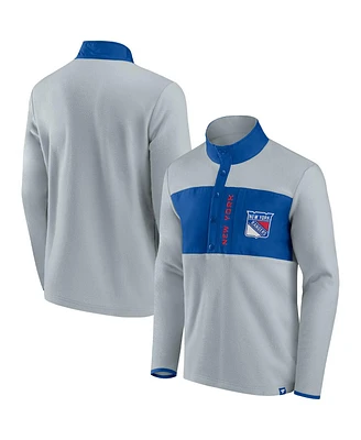 Men's Fanatics Gray, Blue New York Rangers Omni Polar Fleece Quarter-Snap Jacket