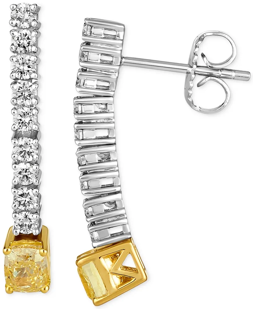 Le Vian Couture Sunny Yellow Diamond (7/8 ct. t.w.) & Vanilla Diamond (1/2 ct. t.w.) Linear Drop Earrings in 14k Gold & Platinum