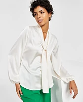 Bar Iii Women's Bow-Tie Long-Sleeve Blouse, Created for Macy's