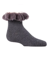 MeMoi Big Girls Faux-Fur Cuff Cotton Blend Anklet Socks