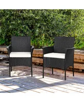 2PCS Chairs Outdoor Patio Rattan Wicker Dining Arm Seat With Cushions