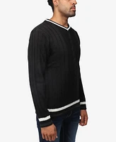 X-Ray Men's Cable Knit Tipped V-Neck Sweater