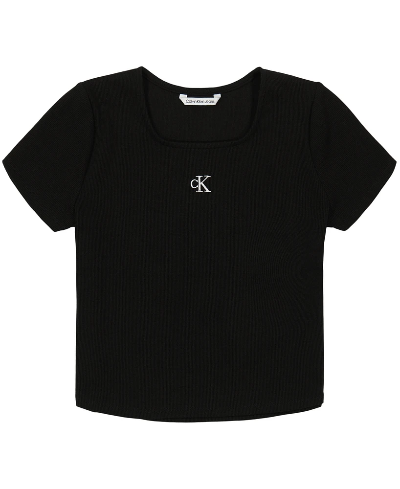 Calvin Klein Big Girls Short Sleeves Square Neck Ribbed T-shirt
