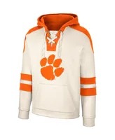 Men's Colosseum Cream Clemson Tigers Lace-Up 4.0 Vintage-Like Pullover Hoodie