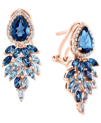 Lali Jewels London Blue Topaz (3-3/4 ct. t.w.), Sky Blue Topaz (1-5/8 ct. t.w.) & Diamond (1/4 ct. t.w.) Statement Earrings in 14k Rose Gold