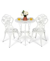 Costway 3PCS Cast Aluminum Patio Bistro Furniture Set Rose Design Outdoor