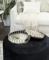 Rosemary Lane Stainless Steel Mirrored Tray with Circle Patterned Sides, Set of 2, 16", 14" W