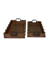 Rosemary Lane Dark Wood Tray with Metal Handles, Set of 2, 14", 16" W