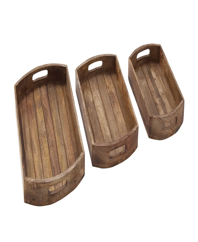 Rosemary Lane Mango Wood Tray with Slot Handles, Set of 3, 14", 16", 19" W