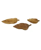 Rosemary Lane Teak Wood Live Edge Leaf Tray, Set of 3, 22", 21", 15" W